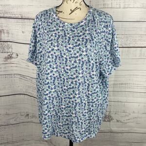 Old Navy Everywhere Tee Shirt Womens 2X Short Sleeve Slub Knit Blue Floral